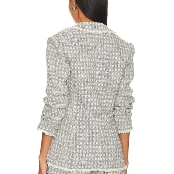 Cinq à Sept 'Khloe' Fringe-Trim Box-Tweed Blazer, Navy Blue/White - Picture 3 of 4